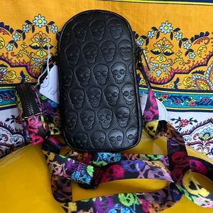 Betsy Johnson skull cross body with rainbow strap and removable coin purse